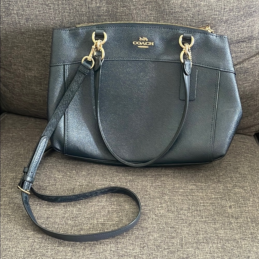 Coach Navy Brooke Carryall Leather Shoulder Bag with Gold Hardware